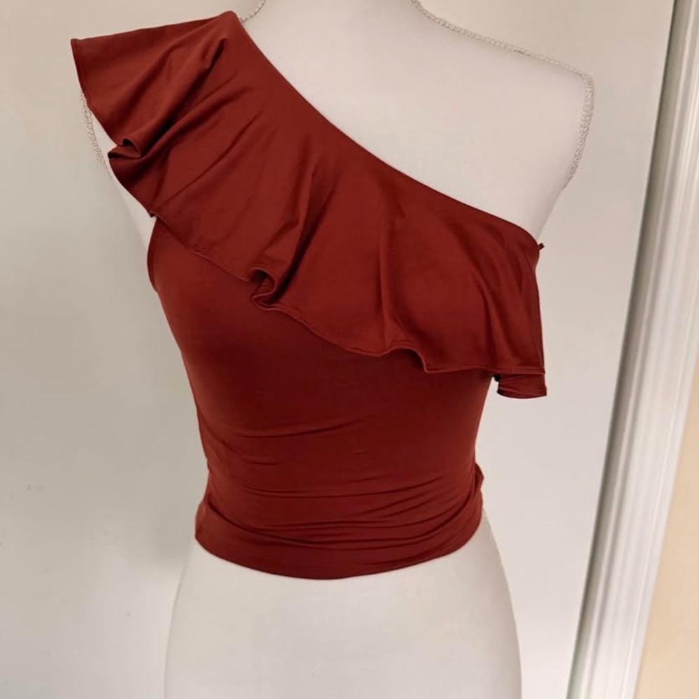 Express Rust One-Shoulder Crop Top